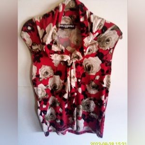 Short-Sleeved Floral Print Shell Top by Karl Lagerfeld Paris